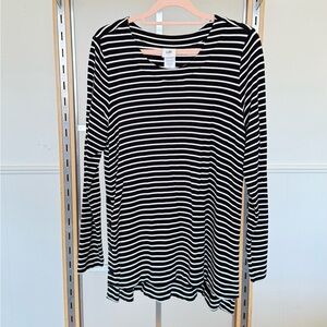 CAbi Women's Black and White Striped Long Sleeve Top
